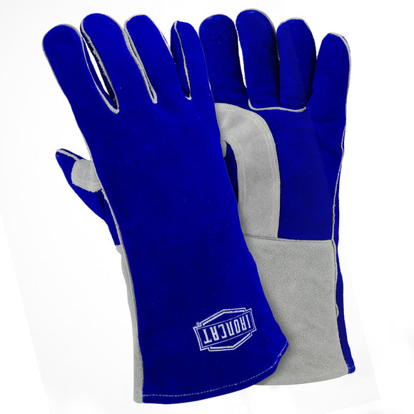 Ironcat® 9051 Premium Side Split Cowhide Leather Welder's Glove with Cotton Foam Liner and Kevlar® Stitching, Blue