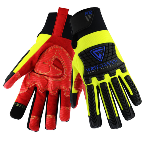 3 Pack 87810 Safety Rigger Synthetic Leather Double Palm with Silicone Grip and Fabric Back - TPR Impact Protection